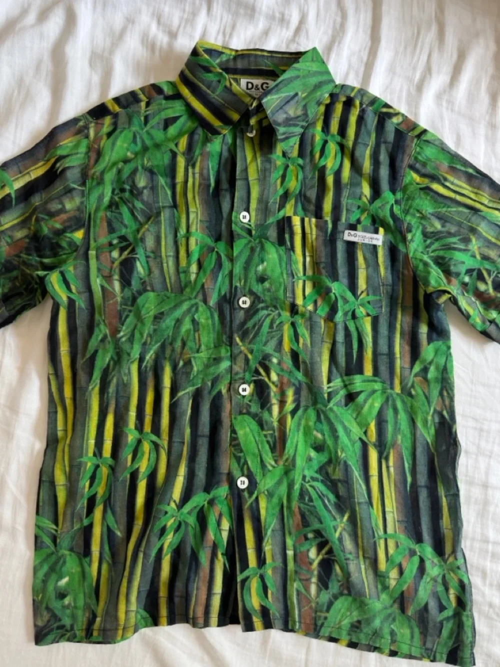 Dolce & Gabbana Bamboo Print Button Down Shirt Green Cotton Collared Boys 10 D&G